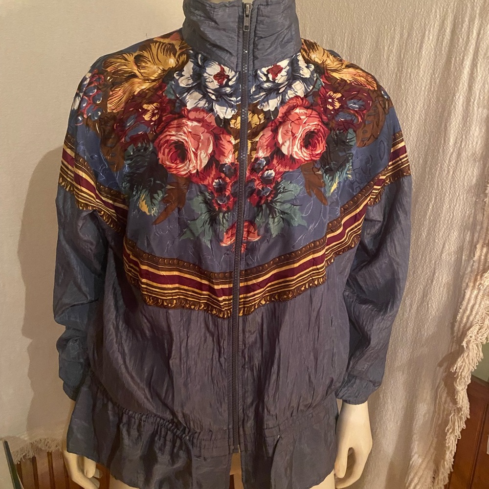 Basic Editions Blue Floral Windbreaker Jacket